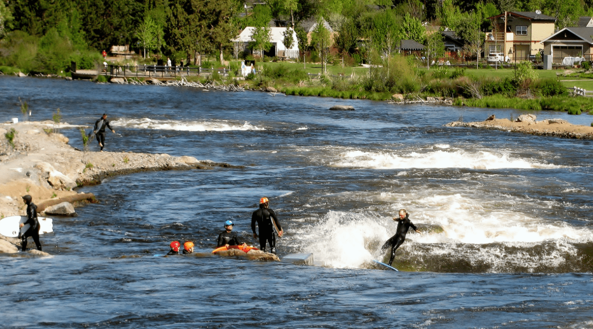 surfing rapids at whitewater park in Bend Oregon